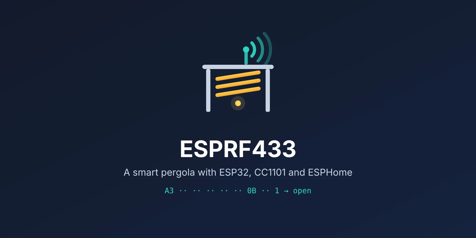 An ESP32 and CC1101 board sending radio signals to a pergola with tilting louvers