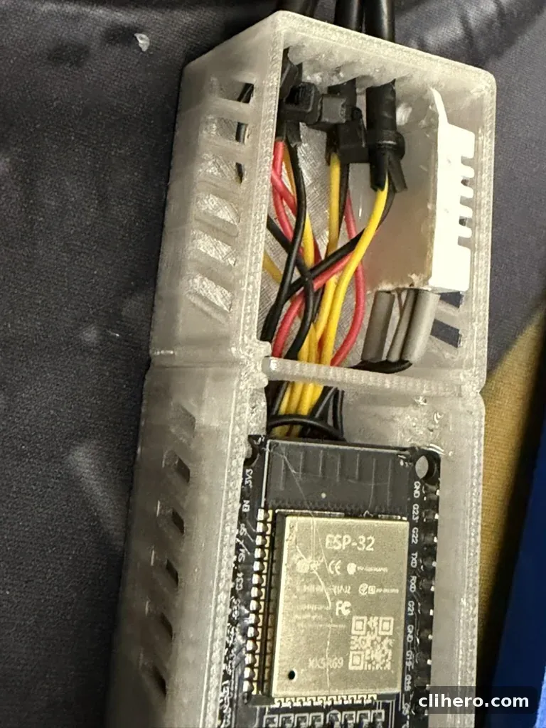 Close-up of the wiring compartment with the DHT22