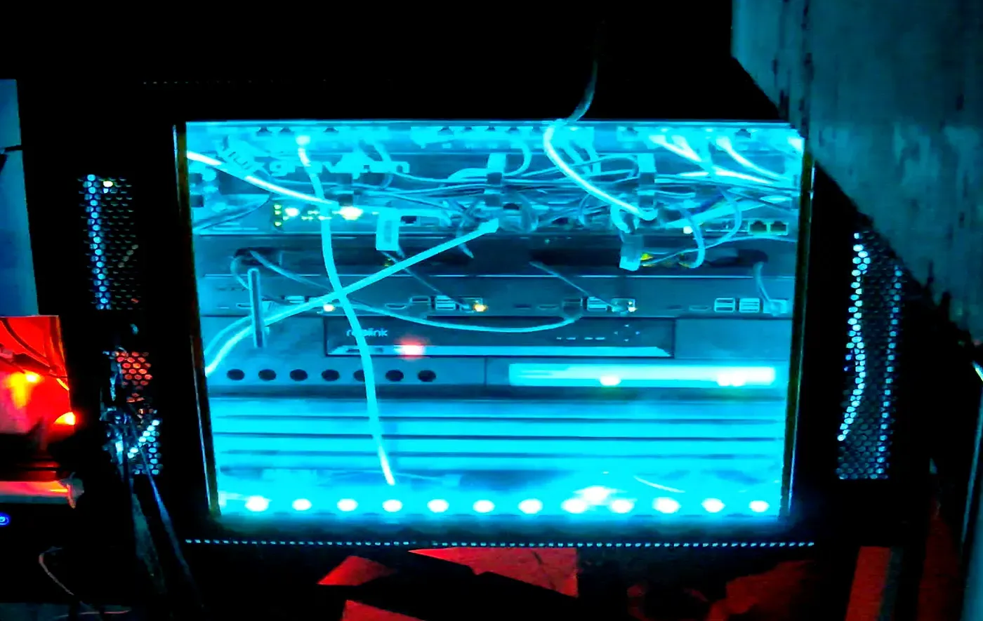 The end result: the strip lighting the rack, controlled as a normal Home Assistant light